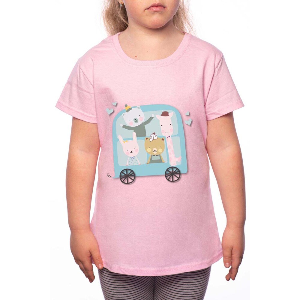 Tricou Fetita, Cute Animals, 100% Bumbac, R127, Roz