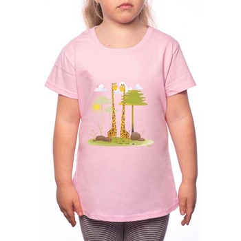 Tricou Fetita, Giraffe, 100% Bumbac, P126, Roz Tricou Fetita, Giraffe, 100% Bumbac, P126, Roz