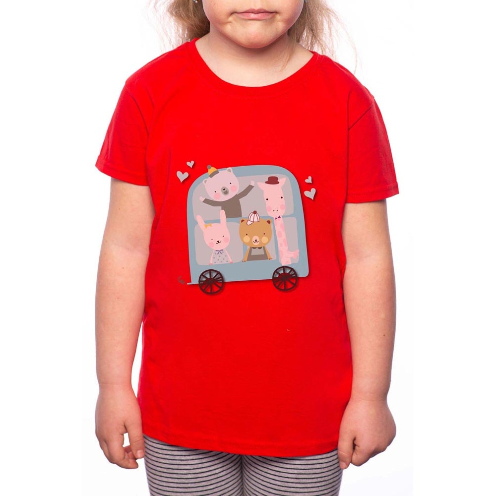 Tricou Fetita, Cute Animals, 100% Bumbac, R127, Rosu