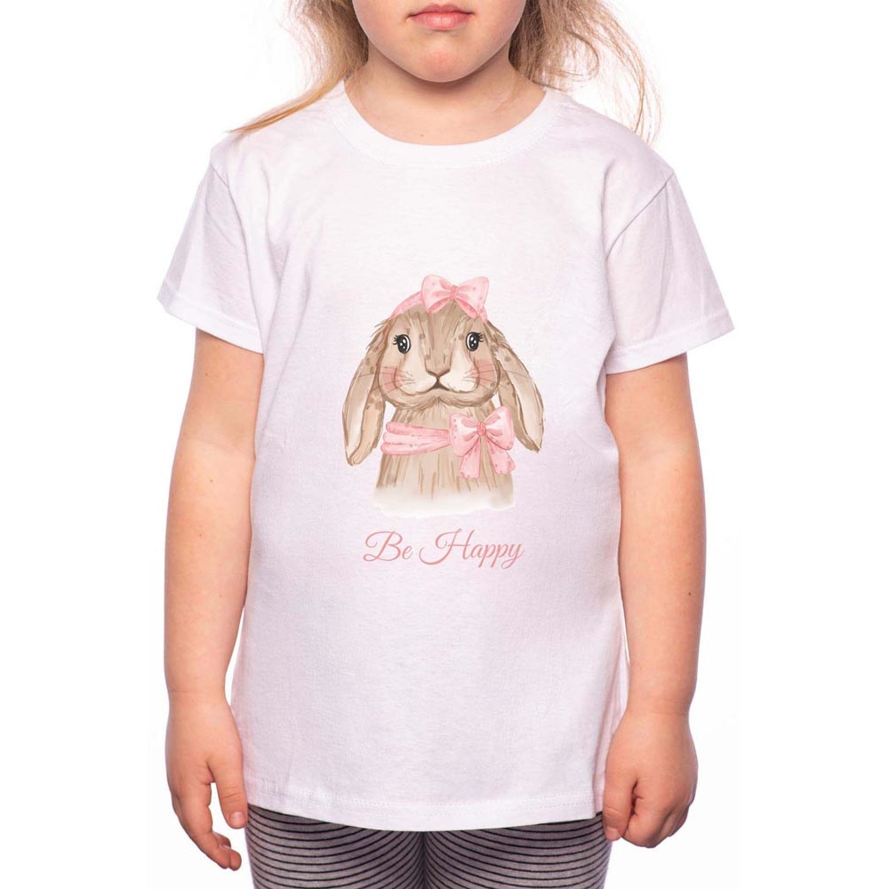 Tricou Fetita, Be Happy Bunny, 100% Bumbac, W130, Alb