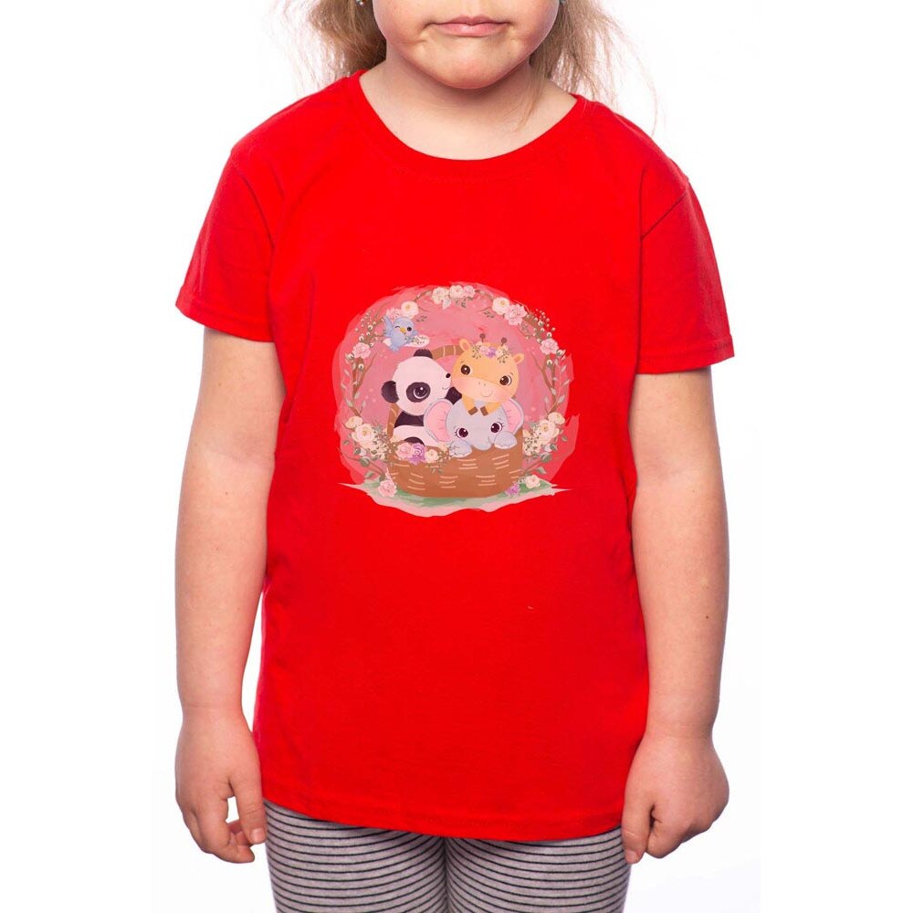 Tricou Fetita, Painted Animals, 100% Bumbac, R132, Rosu