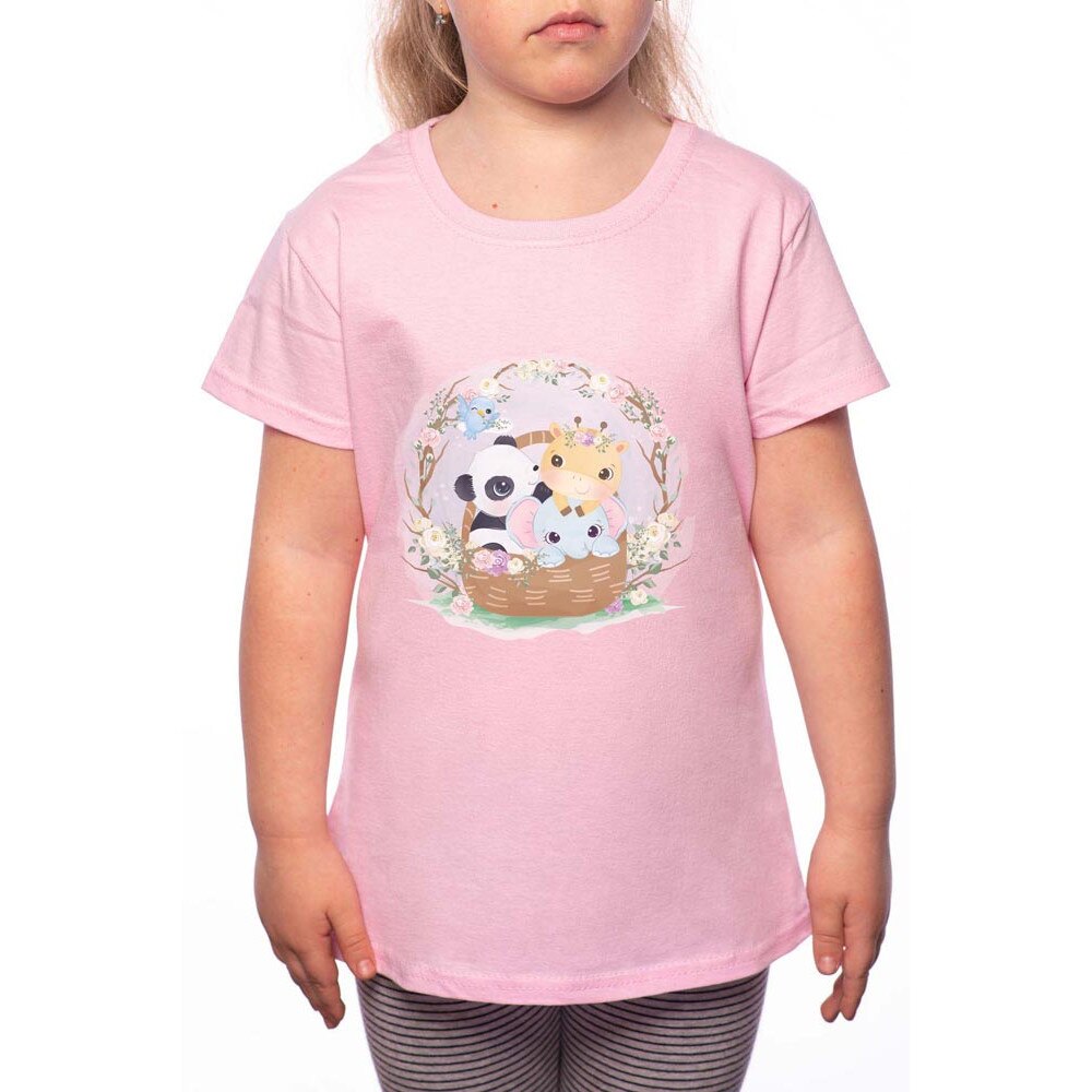 Tricou Fetita, Painted Animals, 100% Bumbac, R132, Roz