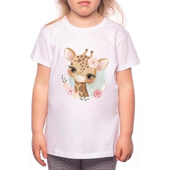Tricou Fetita, Painted Girl Giraffe, 100% Bumbac, P133, Alb Tricou Fetita, Painted Girl Giraffe, 100% Bumbac, P133, Alb