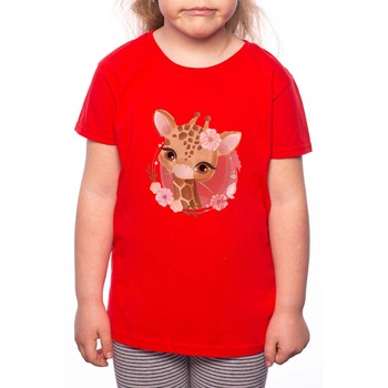 Tricou Fetita, Painted Girl Giraffe, 100% Bumbac, P133, Rosu Tricou Fetita, Painted Girl Giraffe, 100% Bumbac, P133, Rosu