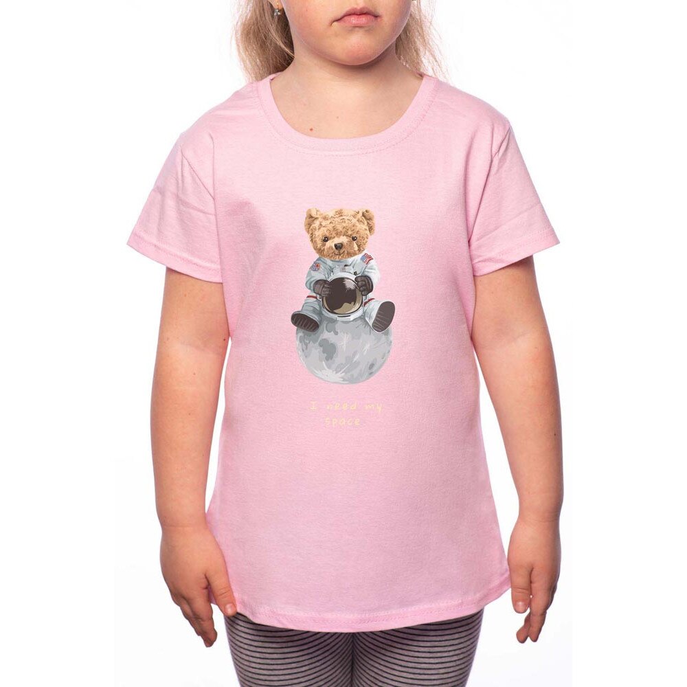 Tricou Fetita, I Need My Space Bear Cartoon, 100% Bumbac, P142, Roz