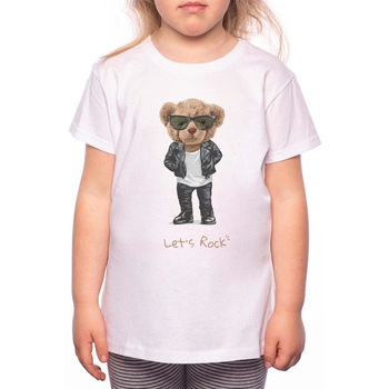 Tricou Fetita, Lets Rock Cartoon Bear, 100% Bumbac, P143, Alb Tricou Fetita, Lets Rock Cartoon Bear, 100% Bumbac, P143, Alb