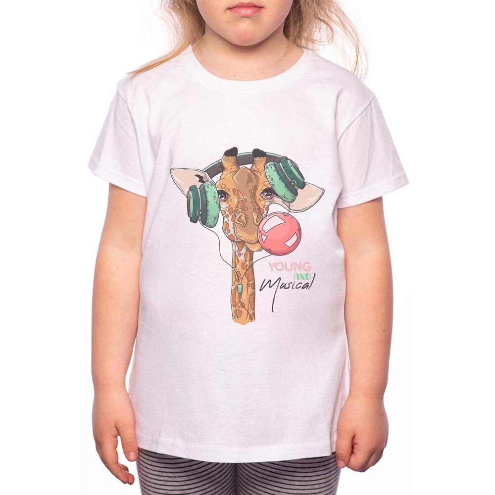 Tricou Fetita, Young And Musical Giraffe, 100% Bumbac, P147, Alb