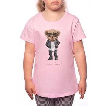Tricou Fetita, Lets Rock Cartoon Bear, 100% Bumbac, P143, Roz Tricou Fetita, Lets Rock Cartoon Bear, 100% Bumbac, P143, Roz