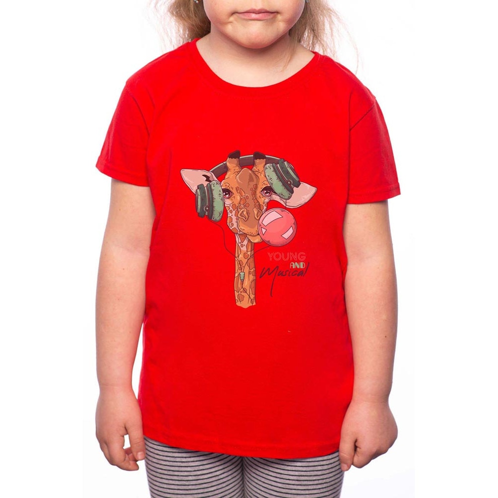 Tricou Fetita, Young And Musical Giraffe, 100% Bumbac, P147, Rosu