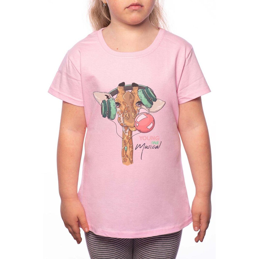 Tricou Fetita, Young And Musical Giraffe, 100% Bumbac, P147, Roz