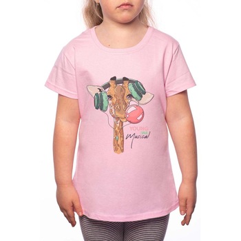 Tricou Fetita, Young And Musical Giraffe, 100% Bumbac, P147, Roz Tricou Fetita, Young And Musical Giraffe, 100% Bumbac, P147, Roz