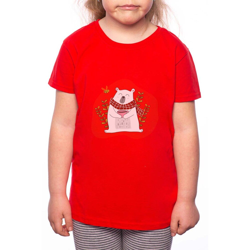 Tricou Fetita, Polar Bear Cartoon, 100% Bumbac, W148, Rosu