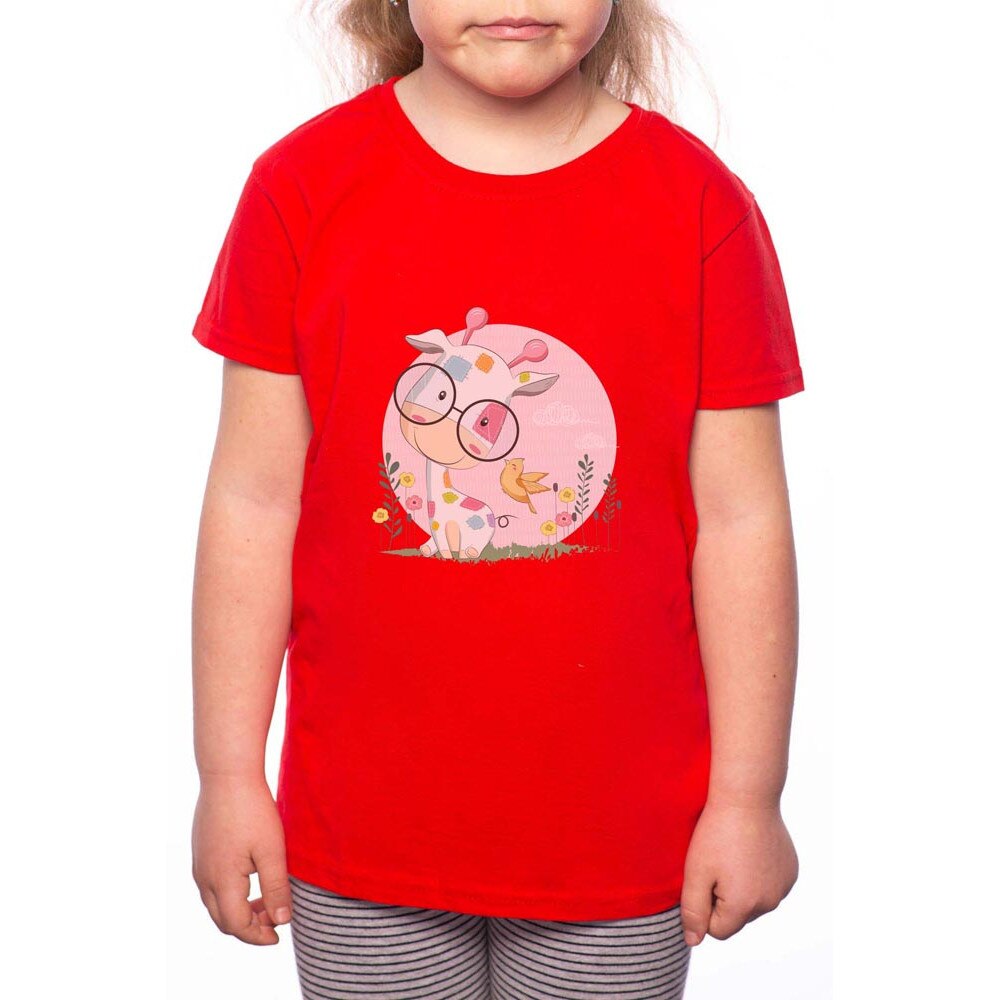 Tricou Fetita, Spotted Giraffe, 100% Bumbac, R150, Rosu