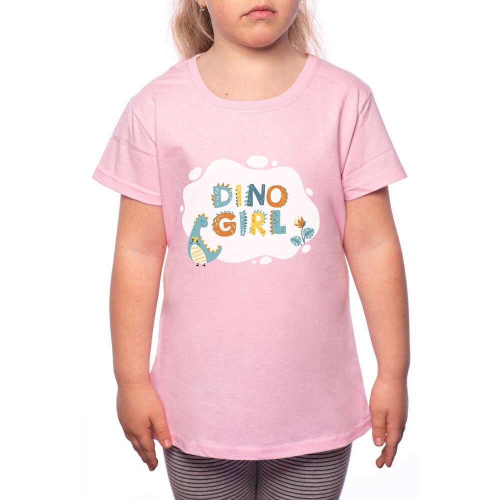 Tricou Fetita, Dino Girl, 100% Bumbac, P149, Roz