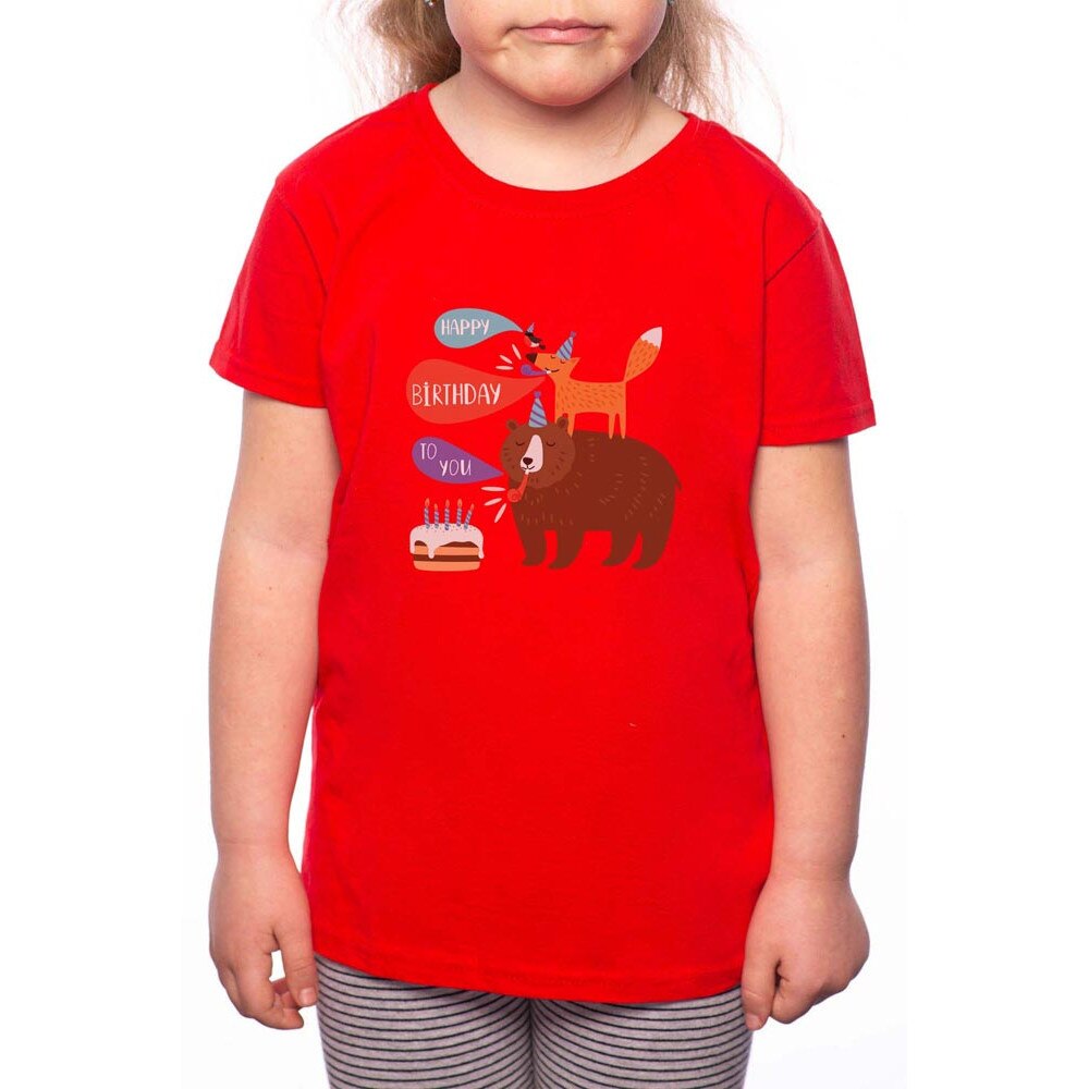 Tricou Fetita, Wish You Happy Birthday, 100% Bumbac, P153, Rosu