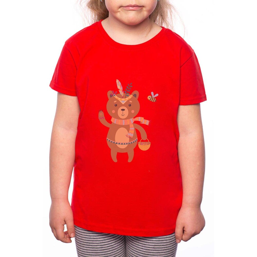 Tricou Fetita, Bear Girl, 100% Bumbac, W155, Rosu