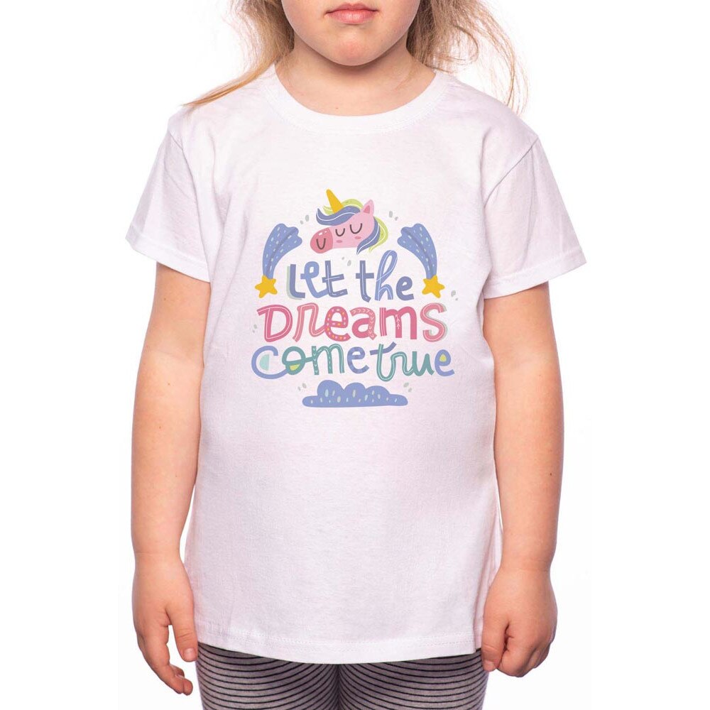 Tricou Fetita, Let Get Dreams Came True, 100% Bumbac, P156, Alb
