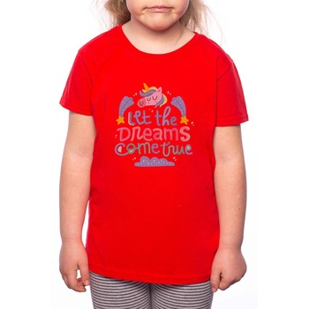Tricou Fetita, Let Get Dreams Came True, 100% Bumbac, P156, Rosu Tricou Fetita, Let Get Dreams Came True, 100% Bumbac, P156, Rosu