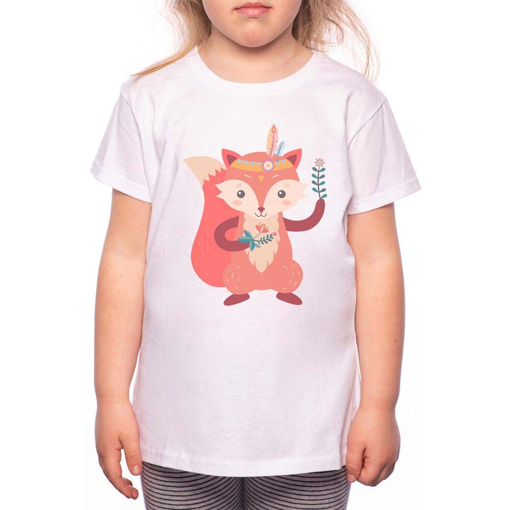 Tricou Fetita, Fox With Flower, 100% Bumbac, P157, Alb