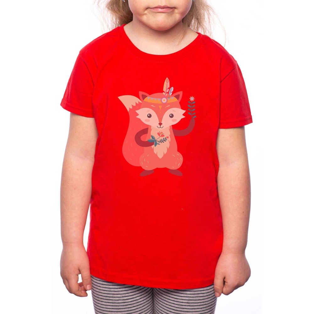 Tricou Fetita, Fox With Flower, 100% Bumbac, P157, Rosu
