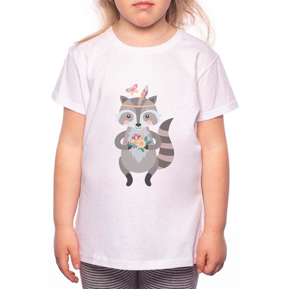 Tricou Fetita, Badger With Flower, 100% Bumbac, R158, Alb
