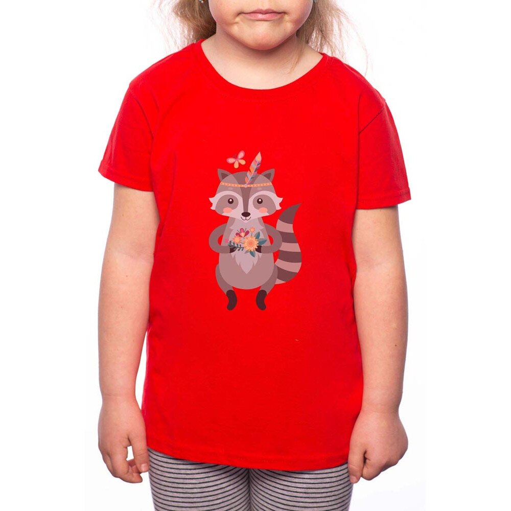 Tricou Fetita, Badger With Flower, 100% Bumbac, R158, Rosu
