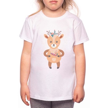 Tricou Fetita, Deer With Flower, 100% Bumbac, P160, Alb Tricou Fetita, Deer With Flower, 100% Bumbac, P160, Alb