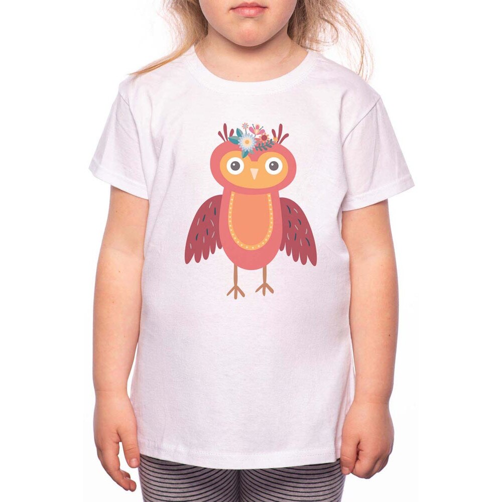 Tricou Fetita, Owl With Flower, 100% Bumbac, W161, Alb