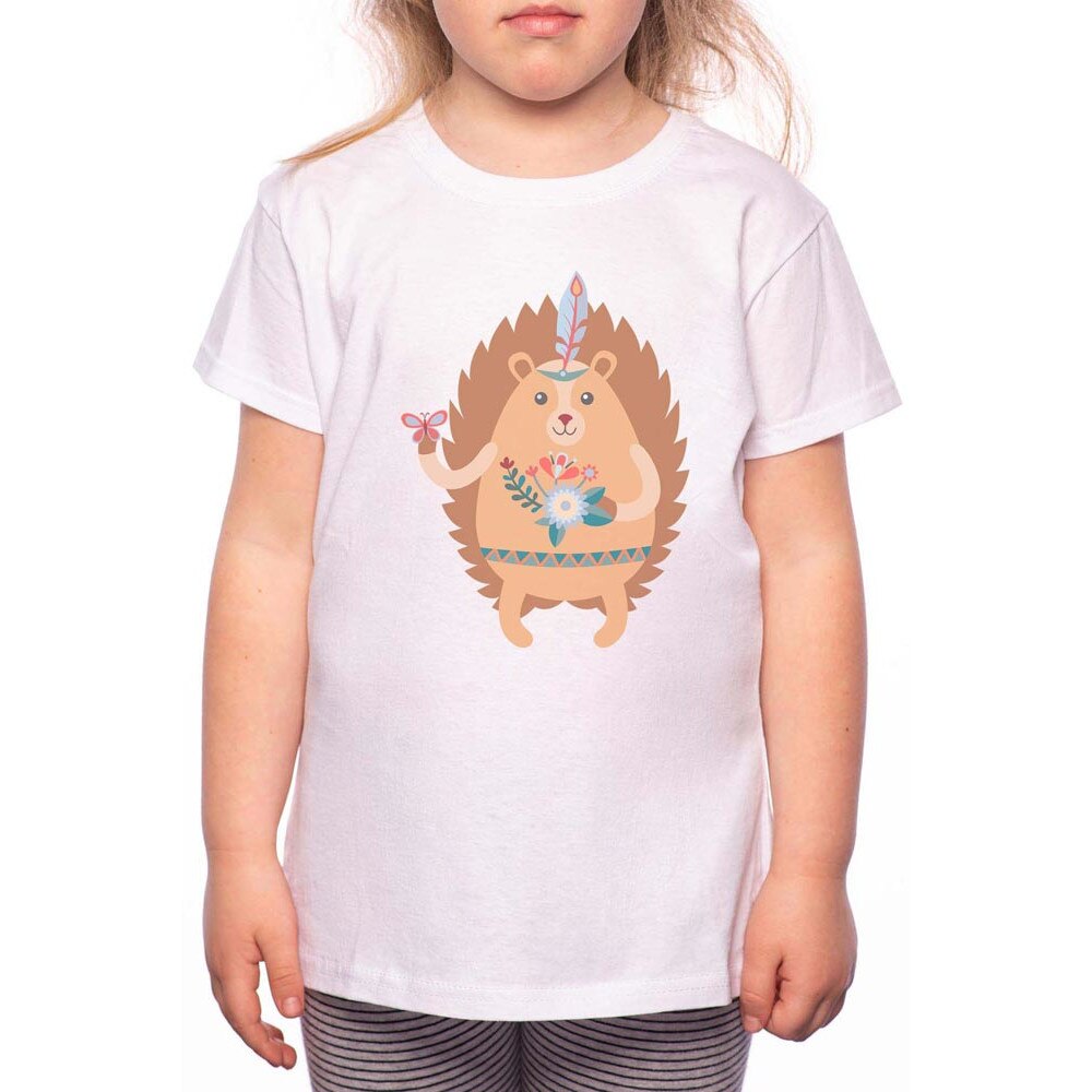 Tricou Fetita, Hedgehog With Flower, 100% Bumbac, P163, Alb