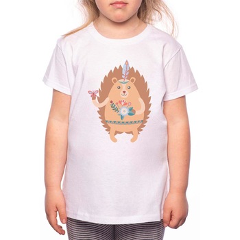 Tricou Fetita, Hedgehog With Flower, 100% Bumbac, P163, Alb Tricou Fetita, Hedgehog With Flower, 100% Bumbac, P163, Alb