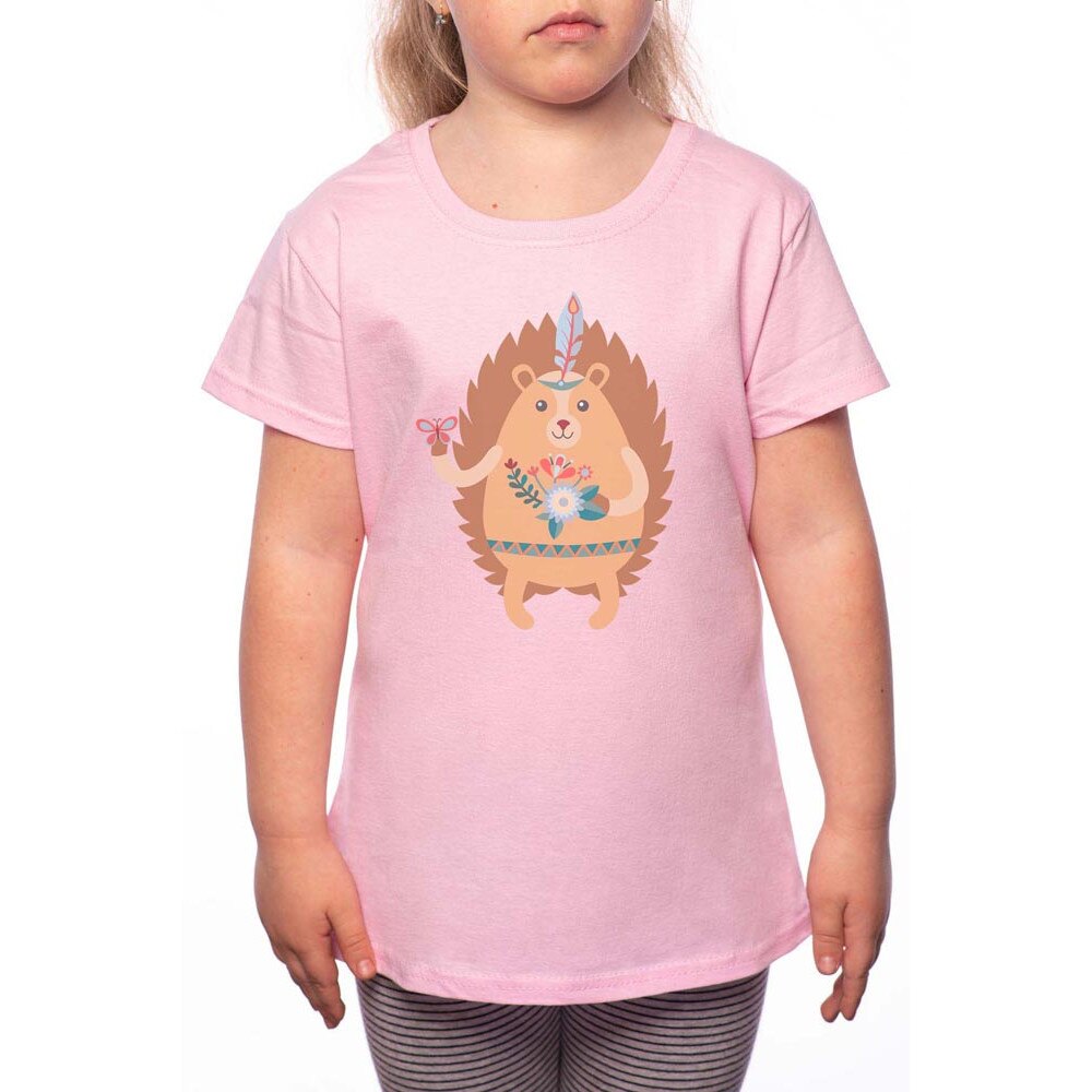 Tricou Fetita, Hedgehog With Flower, 100% Bumbac, P163, Roz