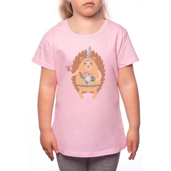 Tricou Fetita, Hedgehog With Flower, 100% Bumbac, P163, Roz Tricou Fetita, Hedgehog With Flower, 100% Bumbac, P163, Roz