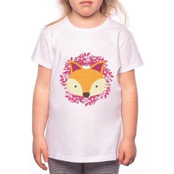 Tricou Fetita, Fox In Floral Circle, 100% Bumbac, P164, Alb Tricou Fetita, Fox In Floral Circle, 100% Bumbac, P164, Alb