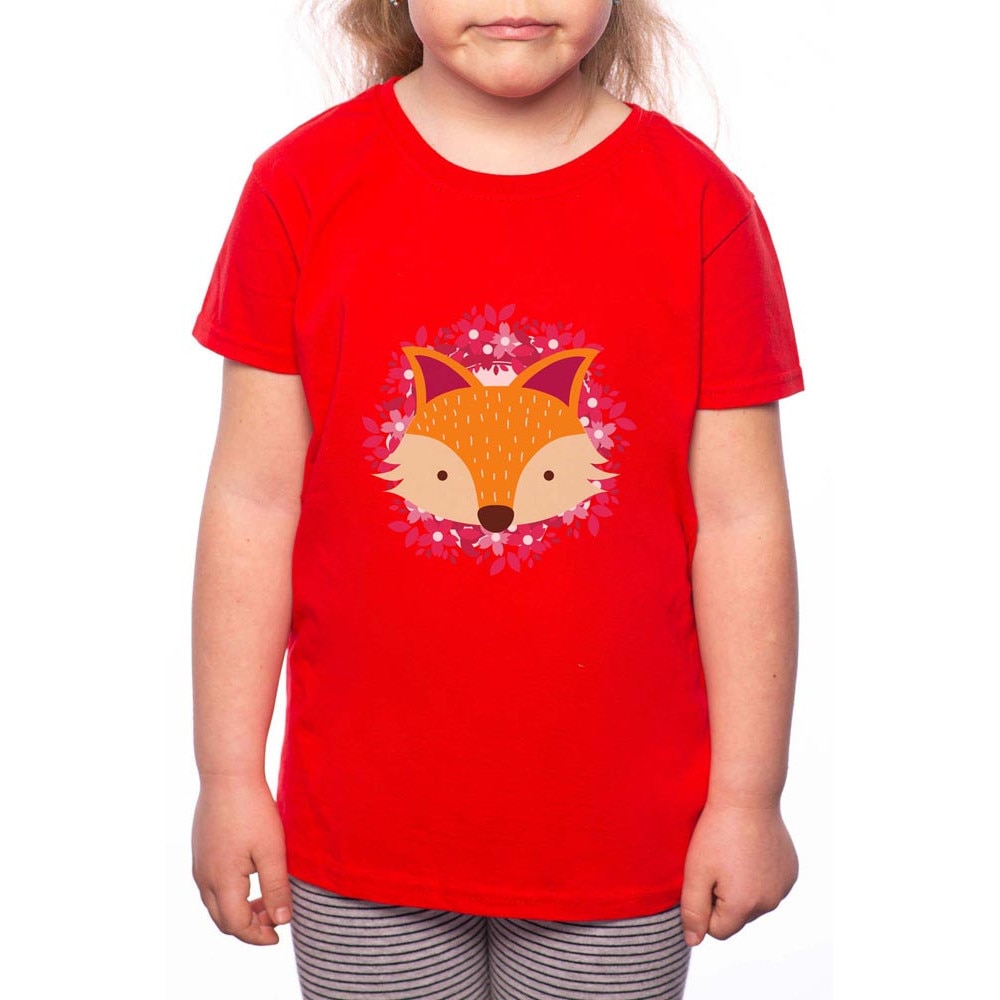 Tricou Fetita, Fox In Floral Circle, 100% Bumbac, P164, Rosu