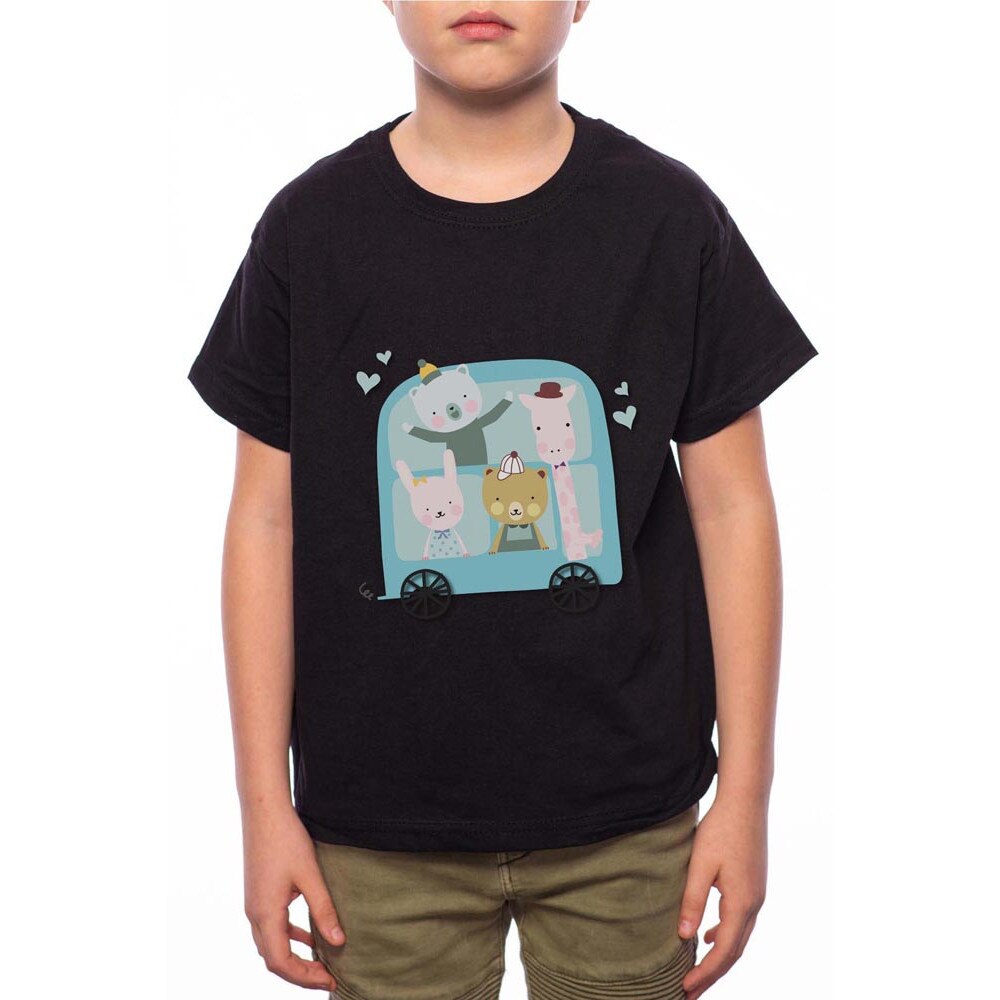 Tricou Baiat, Cute Animals, 100% Bumbac, A127, Negru