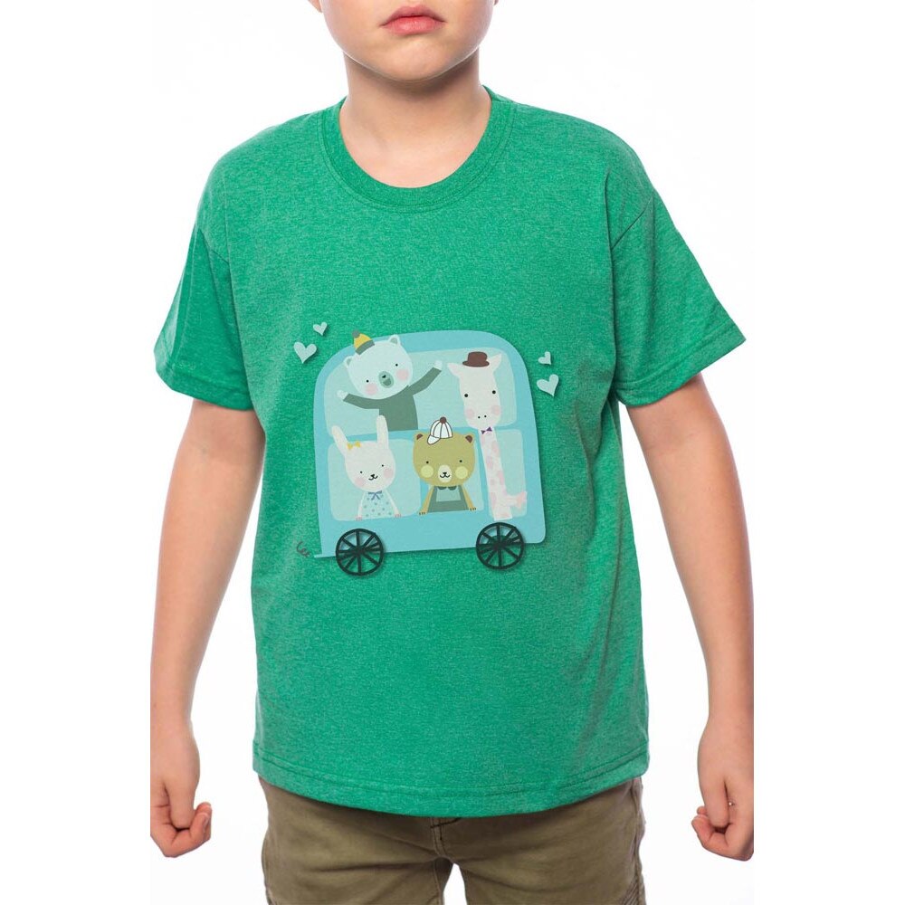 Tricou Baiat, Cute Animals, 100% Bumbac, A127, Verde