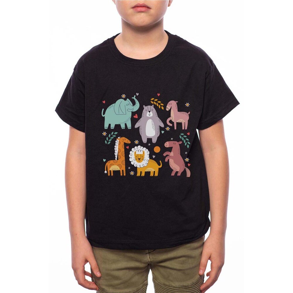 Tricou Baiat, Handdrawn Animals, 100% Bumbac, B128, Negru