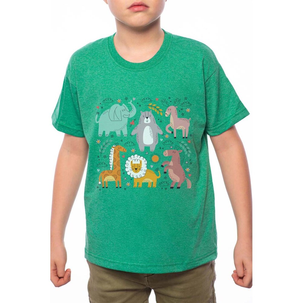 Tricou Baiat, Handdrawn Animals, 100% Bumbac, B128, Verde