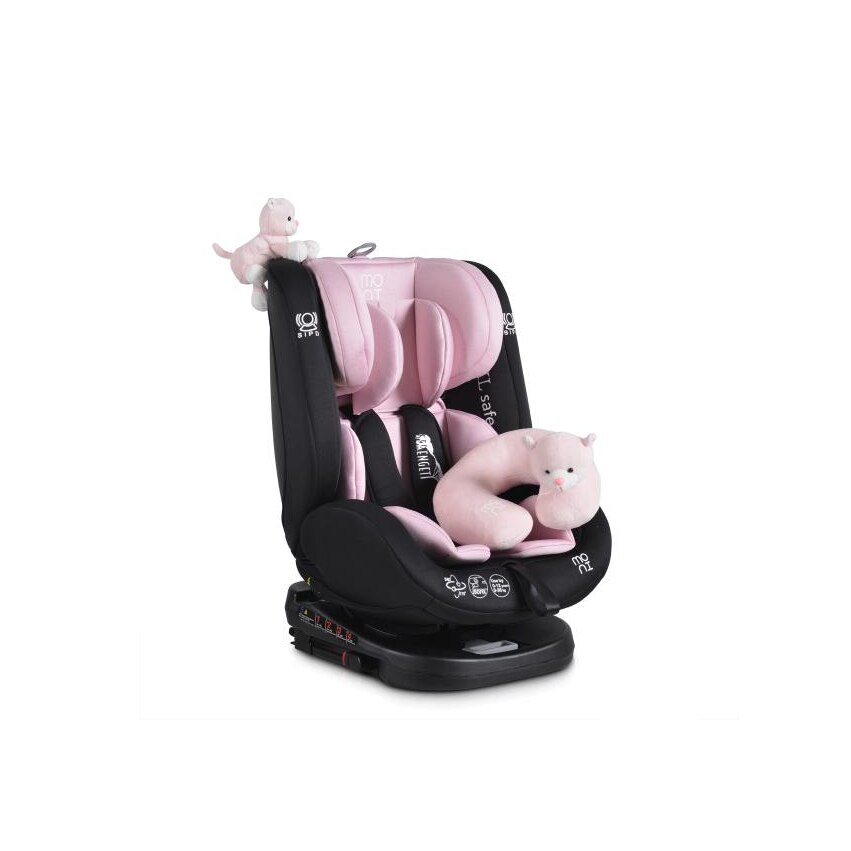 Scaun auto 0-36 kg, cu isofix, 4 pozitii inclinate, sezut rotativ 360 de grade, 66x45x44 cm, roz
