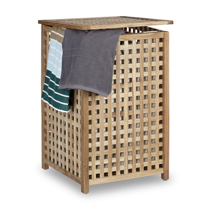 Cos rufe din lemn de nuc, Relaxdays, 75 l, 67.5 x 45.7 x 45.7 cm