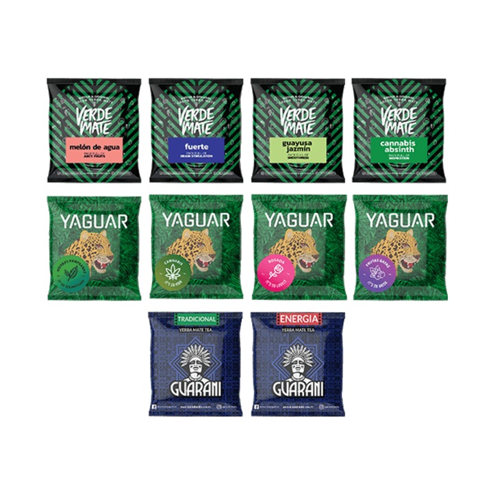 Ceai Yerba Mate Set, Guarani, Verde Mate, Yaguar, Diverse Arome, 10 x 50 g