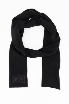 SUPERDRY, Fular din bumbac cu aplicatie logo, Negru SUPERDRY, Fular din bumbac cu aplicatie logo, Negru
