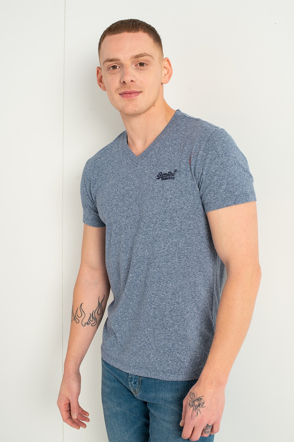 SUPERDRY, Tricou slim fit cu logo Vintage, Albastru prafuit/Alb