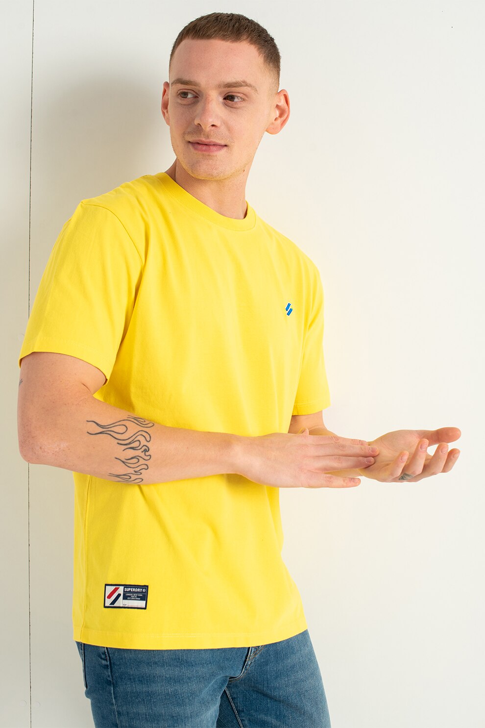 SUPERDRY, Tricou lejer din bumbac organic Code Essential, Galben pai