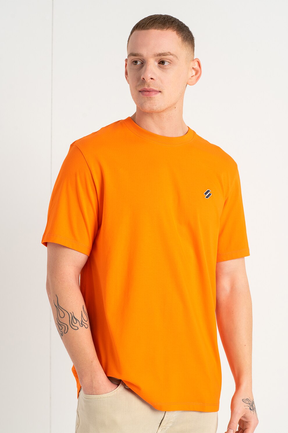 SUPERDRY, Tricou lejer din bumbac organic Code Essential, Oranj