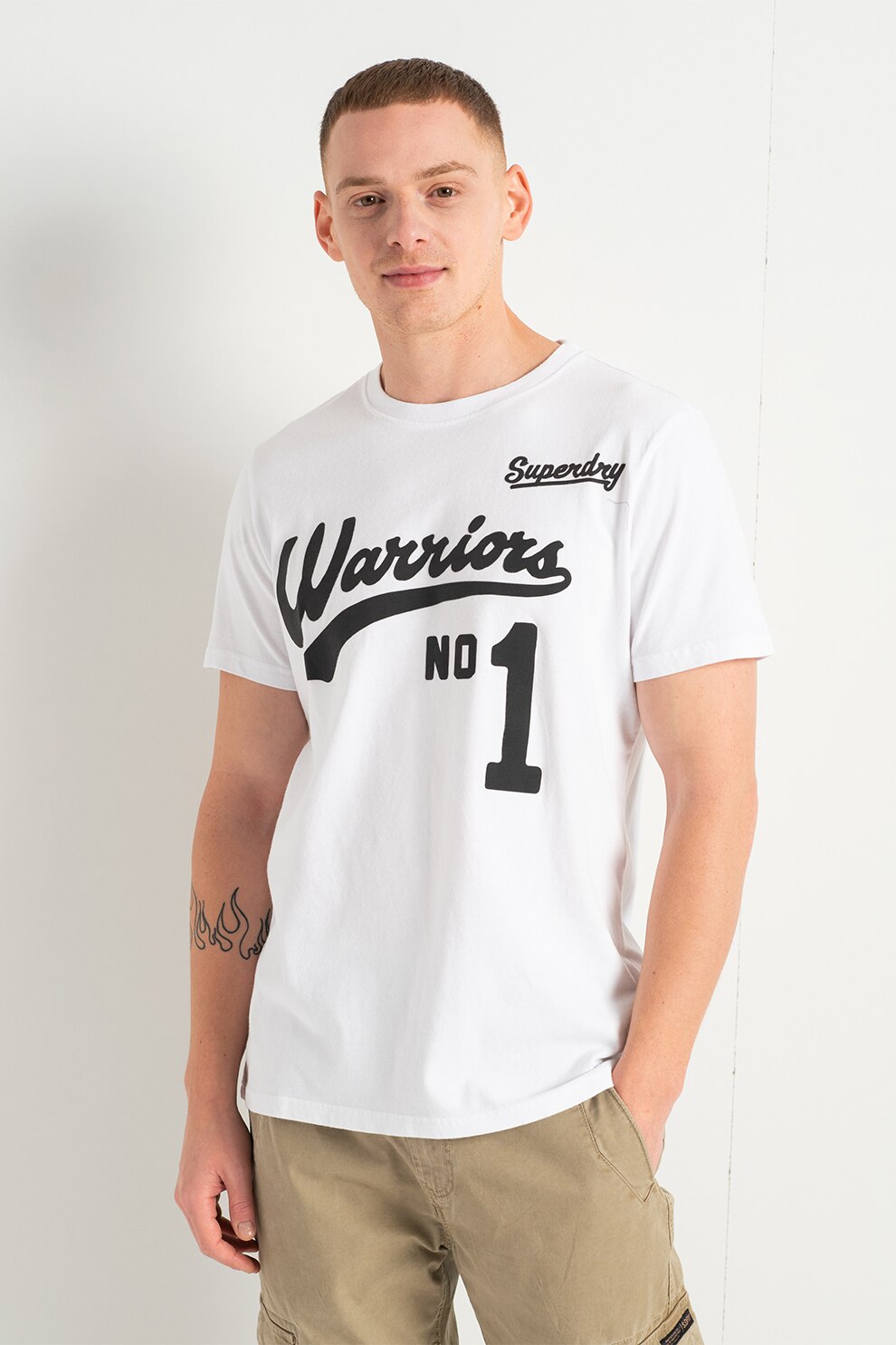 SUPERDRY, Tricou relaxed fit Black Out, Alb optic/Negru/Oranj