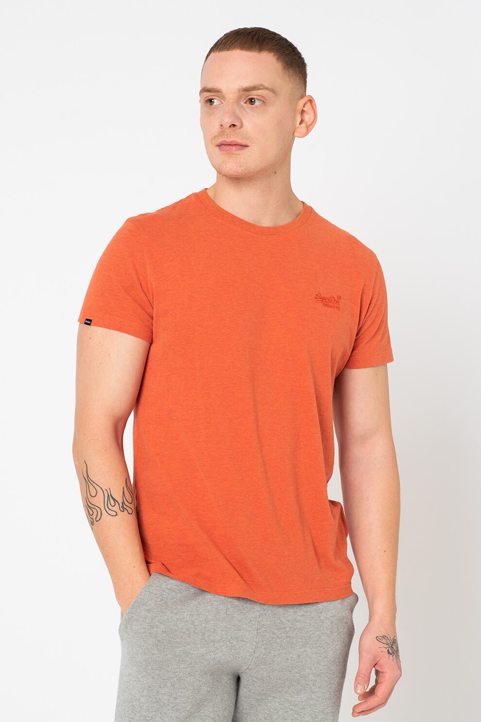 SUPERDRY, Tricou cu decolteu la baza gatului si logo Vintage, Oranj