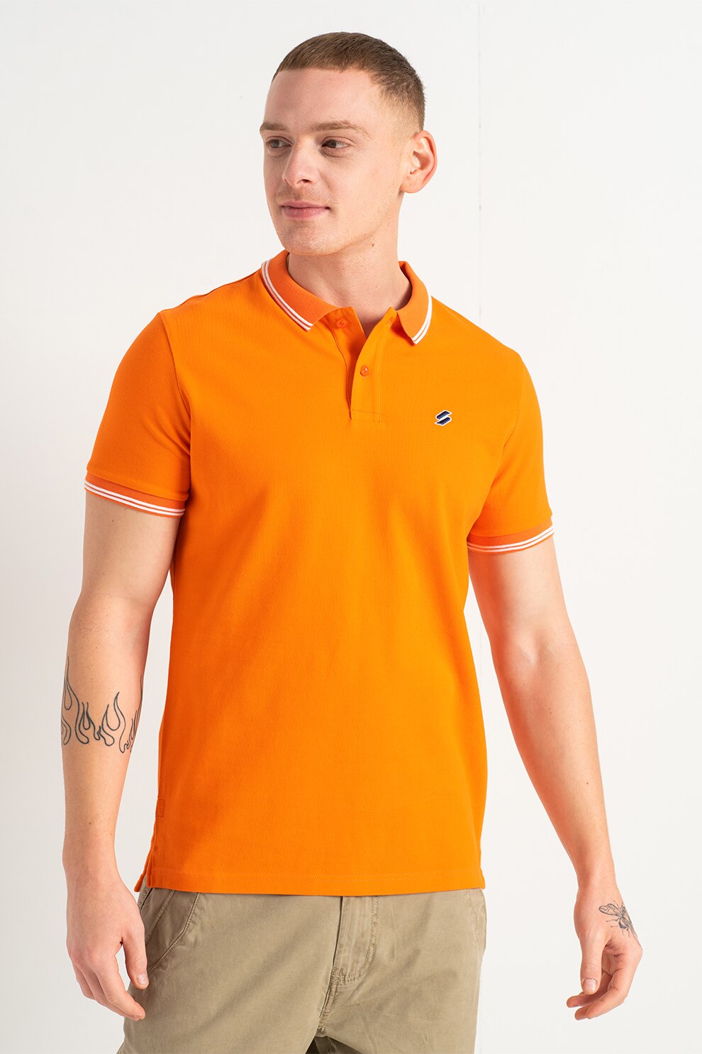 SUPERDRY, Tricou polo din material pique cu terminatii contrastante Code, Oranj mandarina