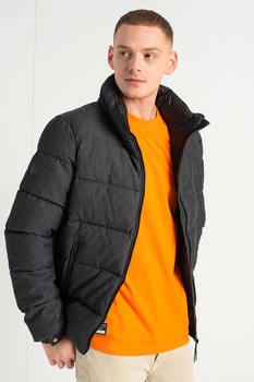 SUPERDRY, Geaca din amestec de lana cu aspect matlasat Studios Alpine, Gri antracit SUPERDRY, Geaca din amestec de lana cu aspect matlasat Studios Alpine, Gri antracit