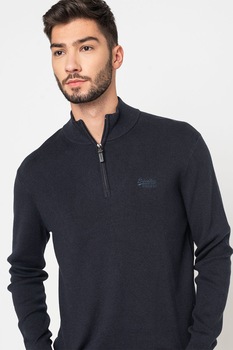 SUPERDRY, Pulover cu fenta si fermoar Vintage, Bleumarin inchis, XL SUPERDRY, Pulover cu fenta si fermoar Vintage, Bleumarin inchis, XL